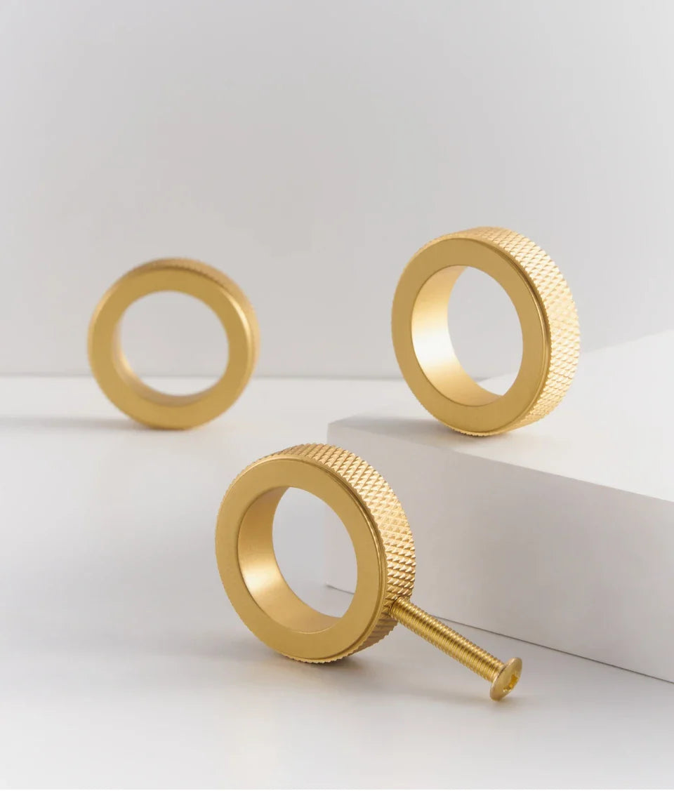 Solid Brass Knurled Ring Cabinet Knob