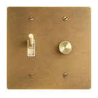 2-Gang Solid Brass Rotary Dimmer + Toggle Switch Combo