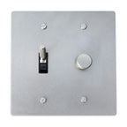Metallic light switch panel with toggle and rotary dimmer knob on a white background