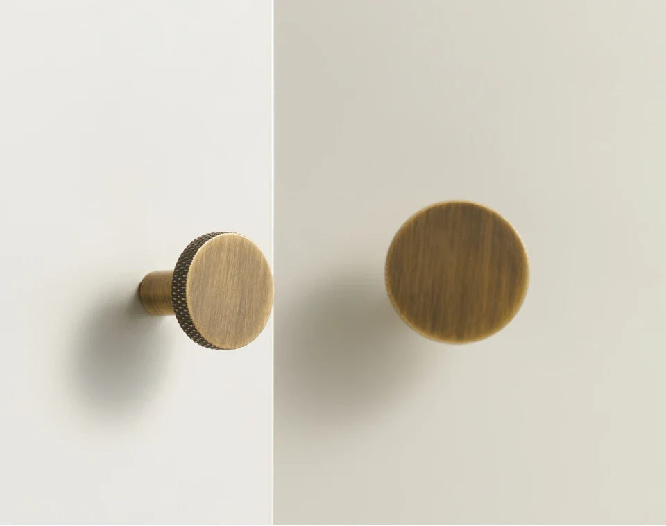 Solid Brass Knurled Cabinet Knob – Matte Antique Finish