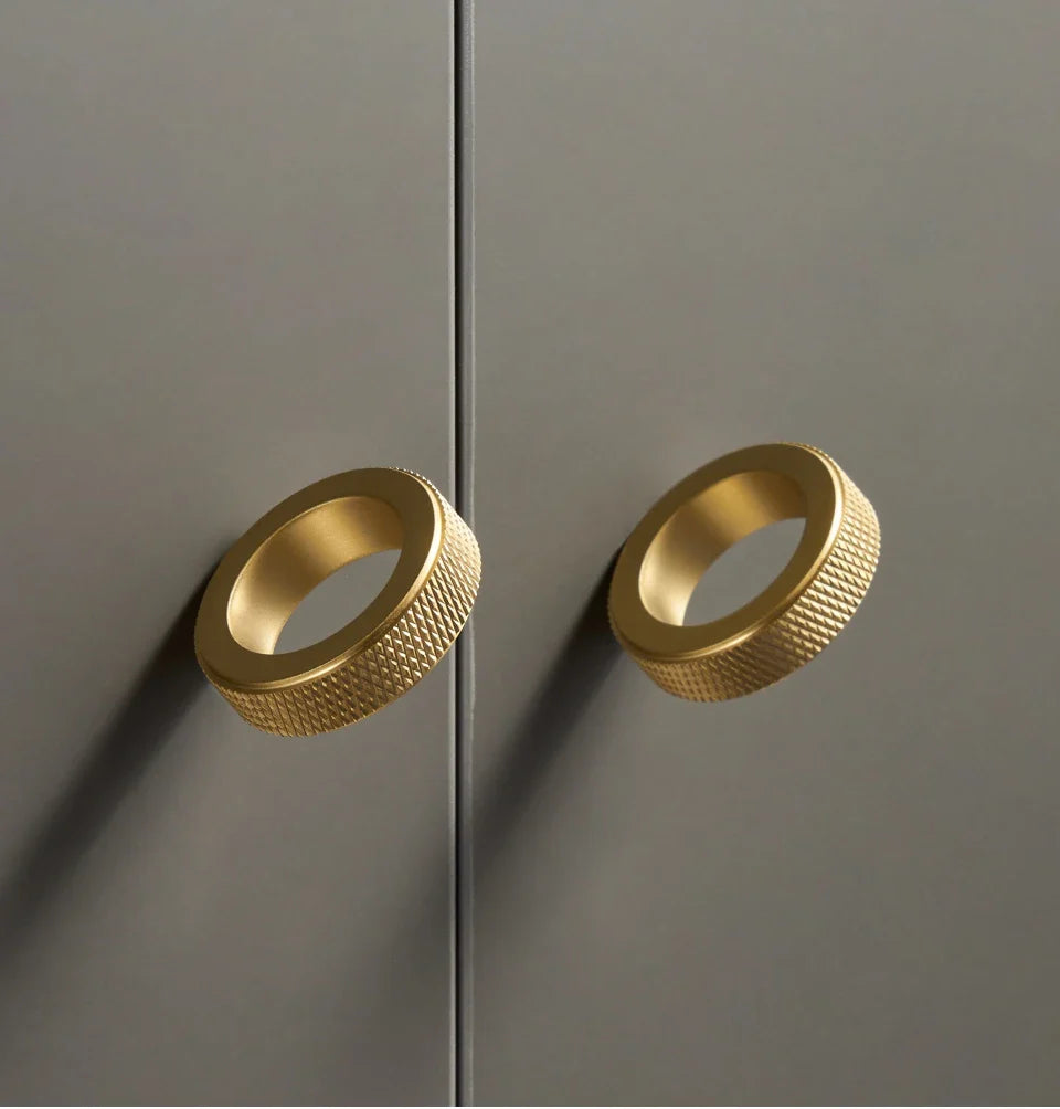 Solid Brass Knurled Ring Cabinet Knob