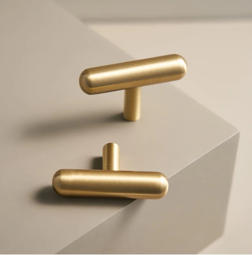 Solid Brass Smooth Round Knob – Elegant Cabinet & Drawer T-Bar Handle