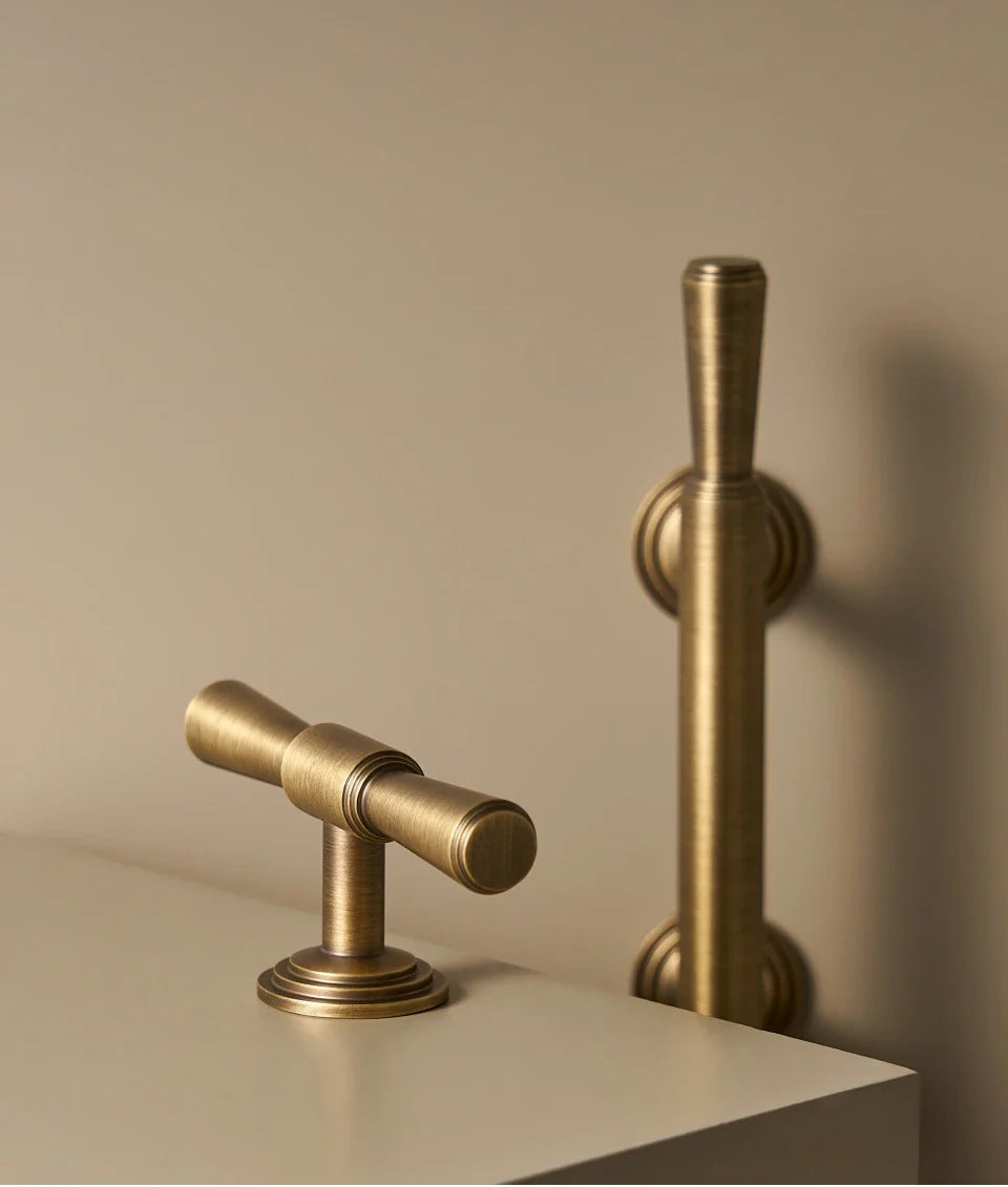 Solid Brass Handle – Vintage Brushed Bronze T-Bar Cabinet & Drawer Pull