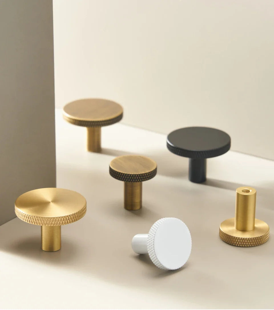 Solid Brass Knurled Cabinet Knob – Matte Antique Finish