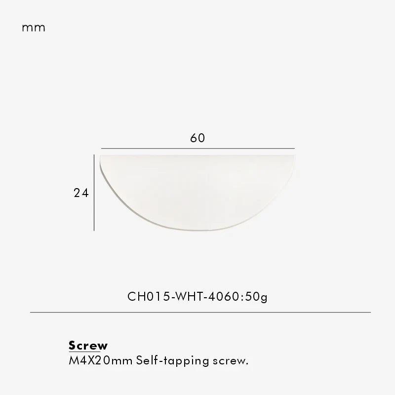 Measurement chart for a white brass edge pull 60 mm with dimensions and weight information.