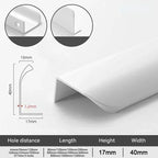 White hidden edge pull profile with dimensions and hole distance details on a white background.