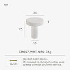 White matte antique knob 25mm with measurements and product details on a white background.