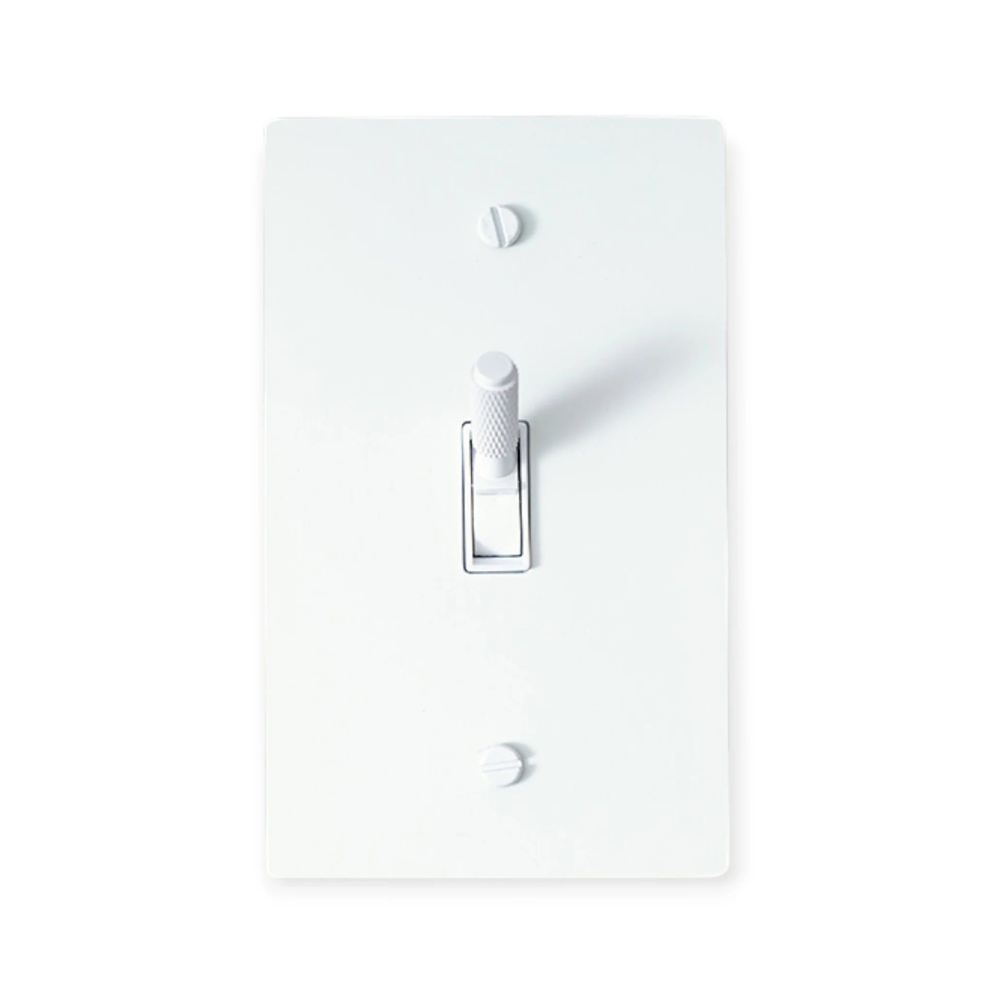 White light switch cover with a single toggle on a white background