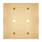 2-gang solid brass dimmer wall plate in satin brass finish, double rotary opening