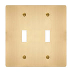 2-gang solid brass toggle wall plate in satin brass finish, double toggle opening