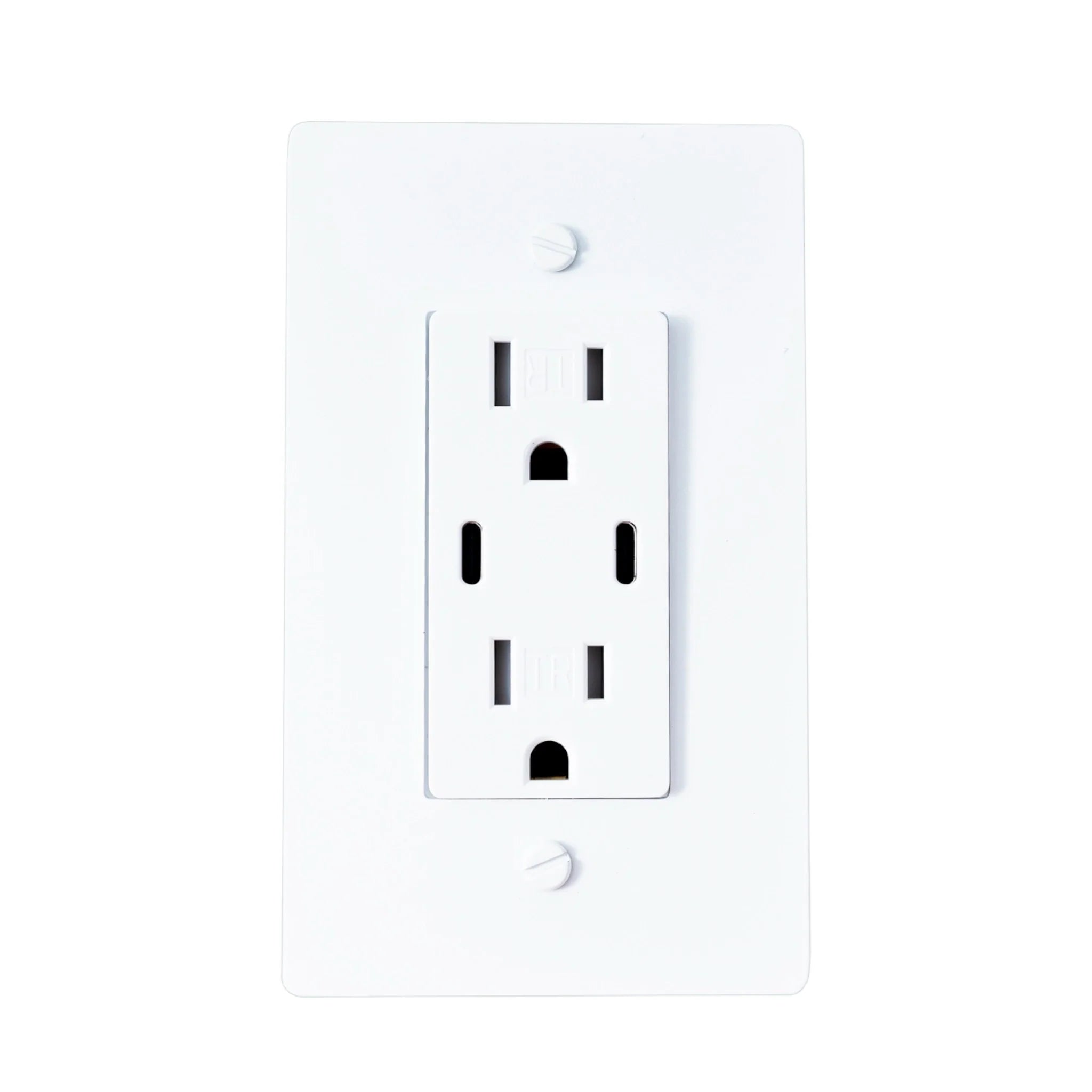 White wall outlet with double usb-c on a white background