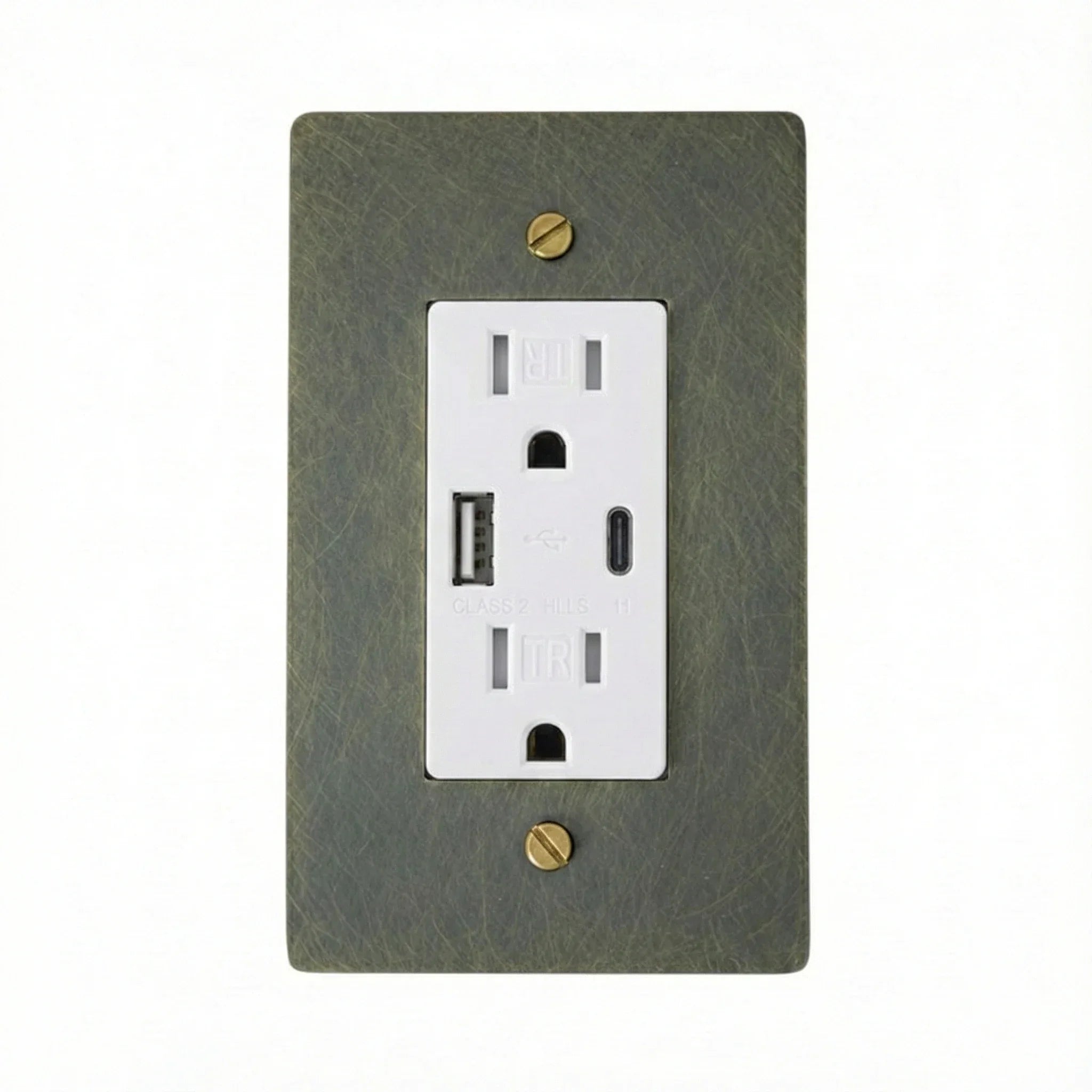 Decorative wall plate with USB outlet on a white background