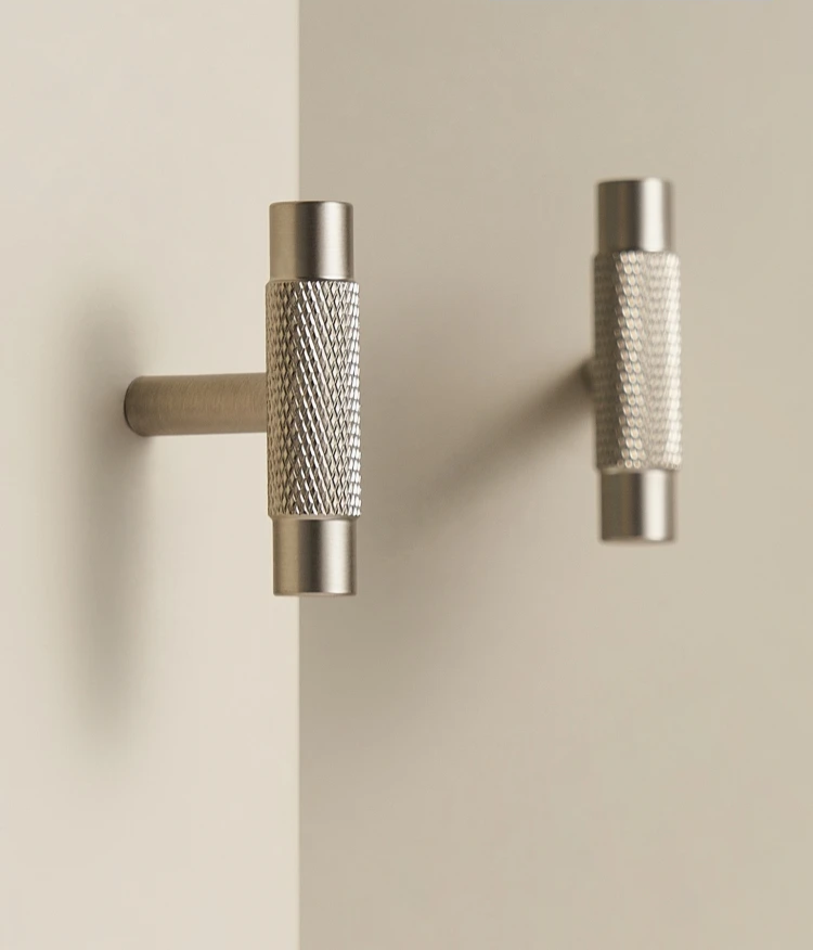 Solid Brass Knurled Knob – Brushed Nickel Luxury Cabinet Handle