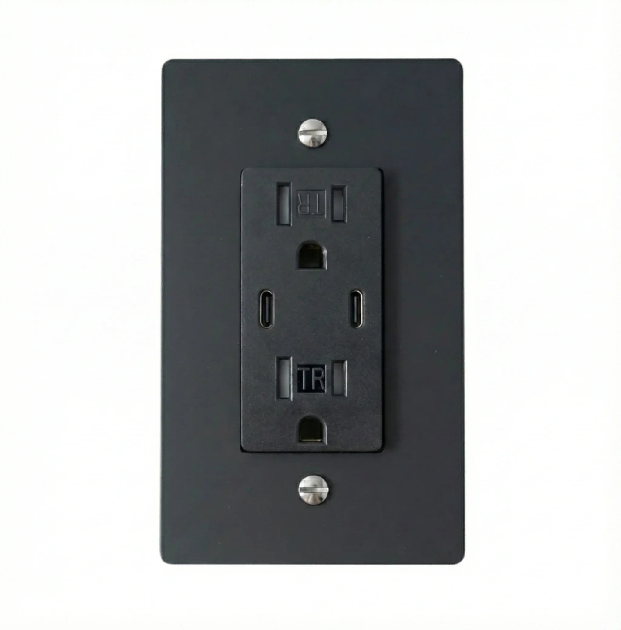 Black wall outlet on a white background