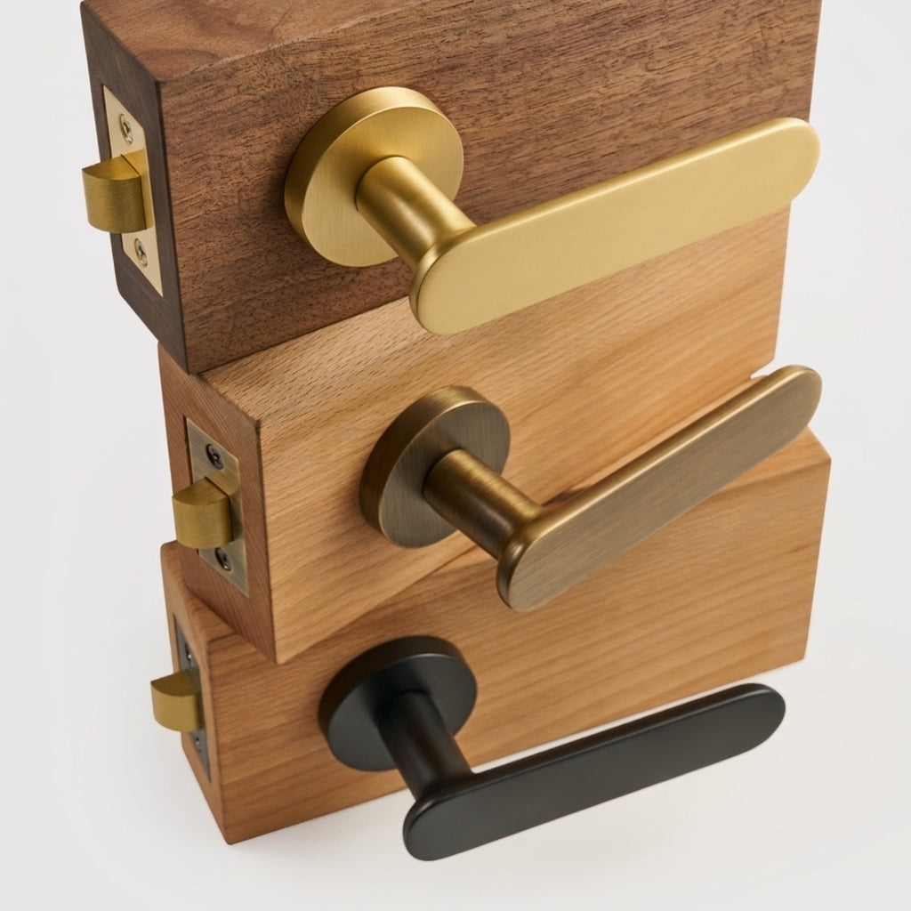 Flat Solid Brass Door Lever Set, US Standard