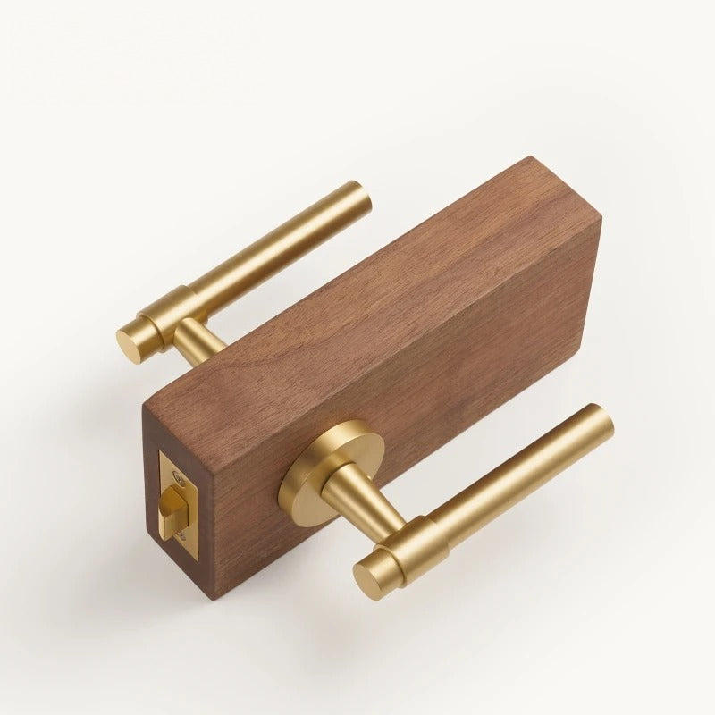 Slim Plain Solid Brass Door Lever Set, European Mortise