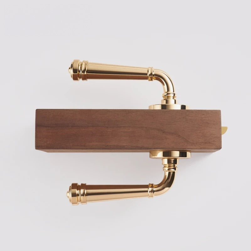 French Classic Polished Brass Door Lever Set, European Mortise