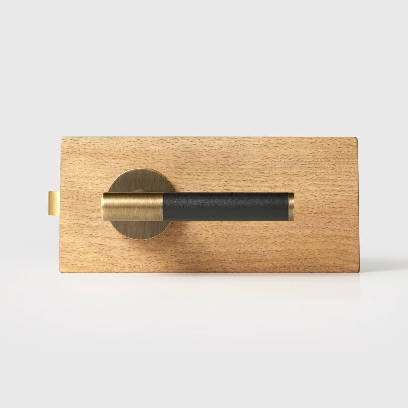 Leather Wrapped Solid Brass Door Lever Set, European Mortise