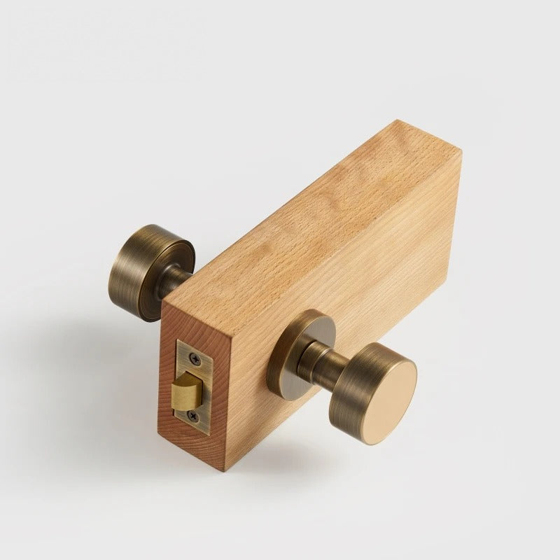 Round Solid Brass Door Knob Set, European Mortise