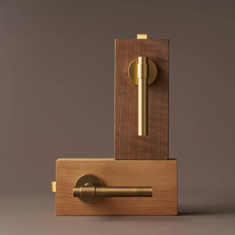 Slim Plain Solid Brass Door Lever Set, European Mortise