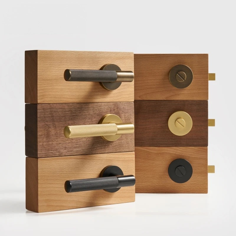 Diamond Knurled Solid Brass Door Lever Set, European Mortise