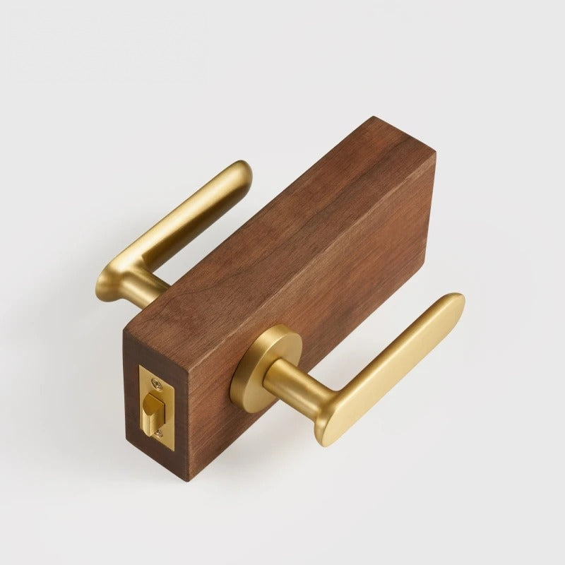 Flat Solid Brass Door Lever Set, European Mortise