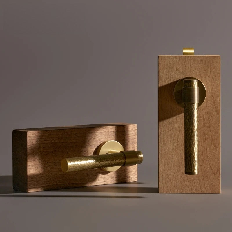Hand Hammered Solid Brass Door Lever Set, European Mortise