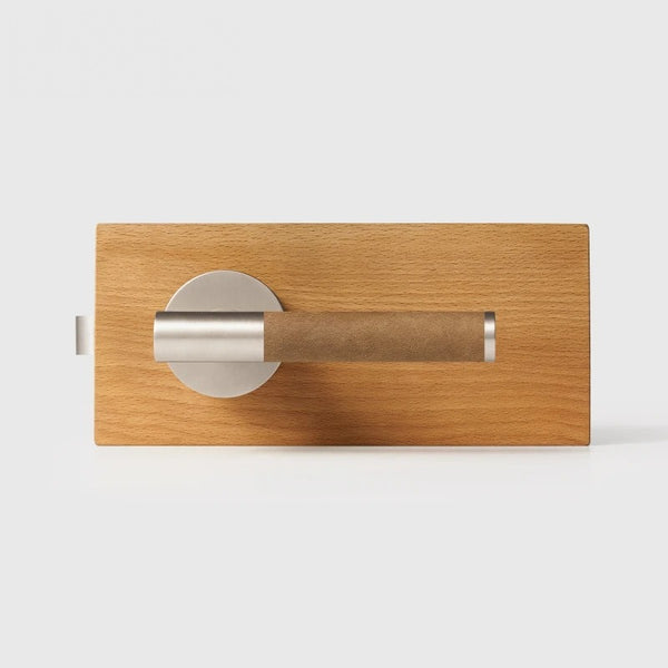 Brushed Nickel finish, Leather Wrapped Solid Brass Door Lever Set, European Mortise