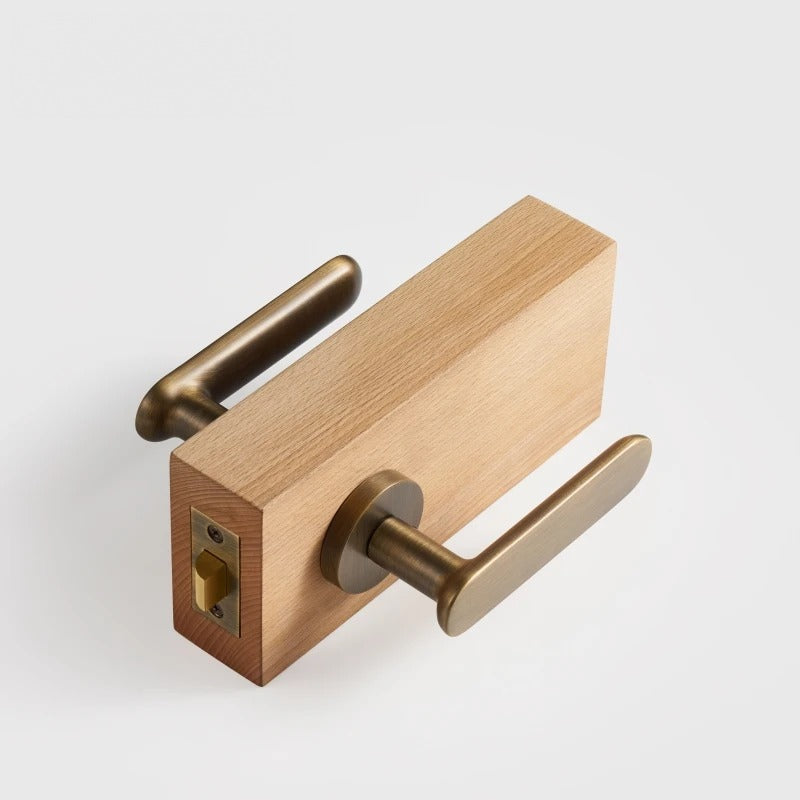 Flat Solid Brass Door Lever Set, European Mortise
