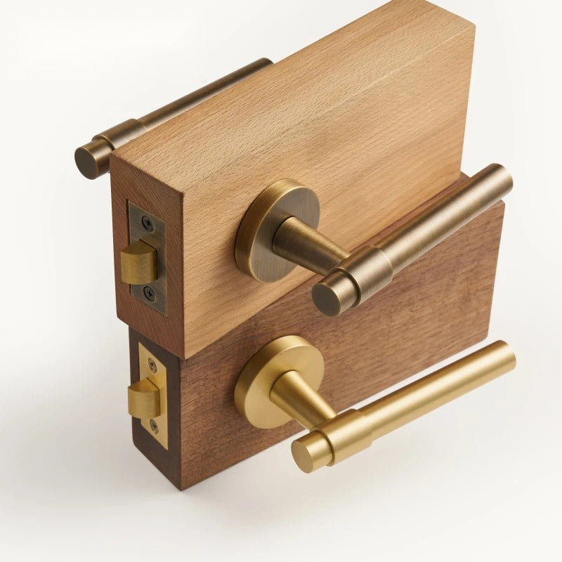 Slim Plain Solid Brass Door Lever Set, US Standard