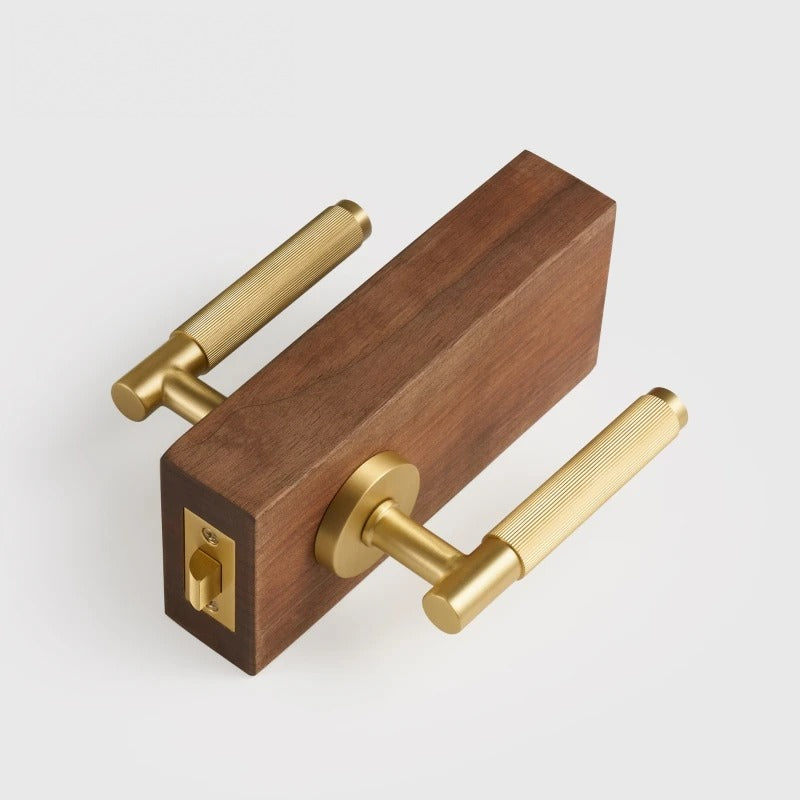 Linear Knurled Solid Brass Door Lever Set, European Mortise