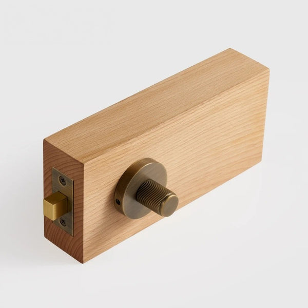 Antique Brass finish, Linear Knurled Solid Brass Privacy Thumb Turn, European Mortise