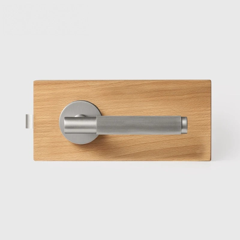 Brushed Nickel finish, Linear Knurled Solid Brass Door Lever Set, European Mortise