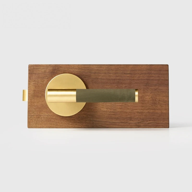 Leather Wrapped Solid Brass Door Lever Set, US Standard