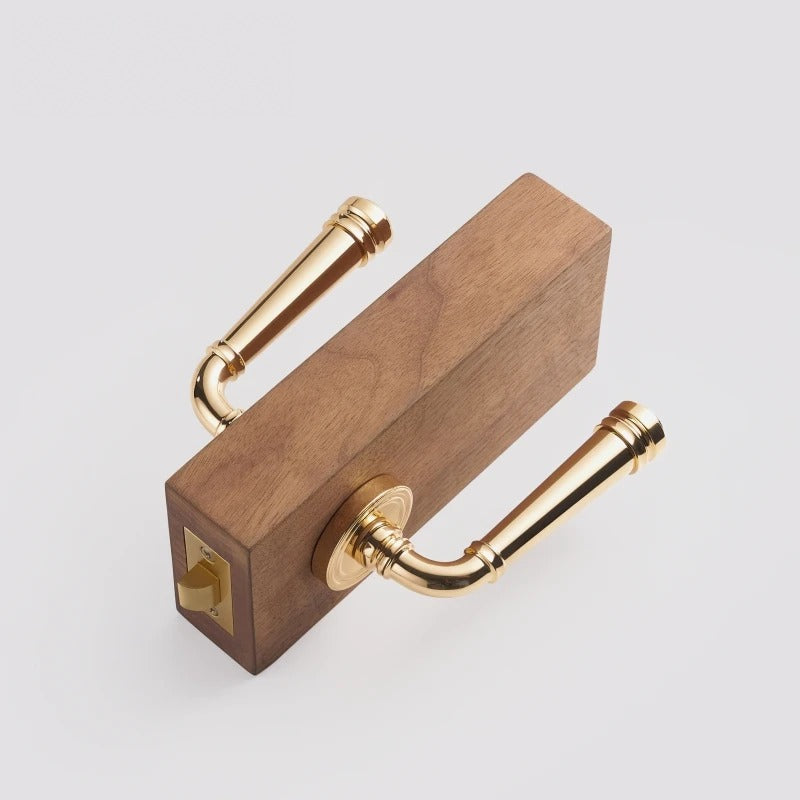 French Classic Polished Brass Door Lever Set, European Mortise