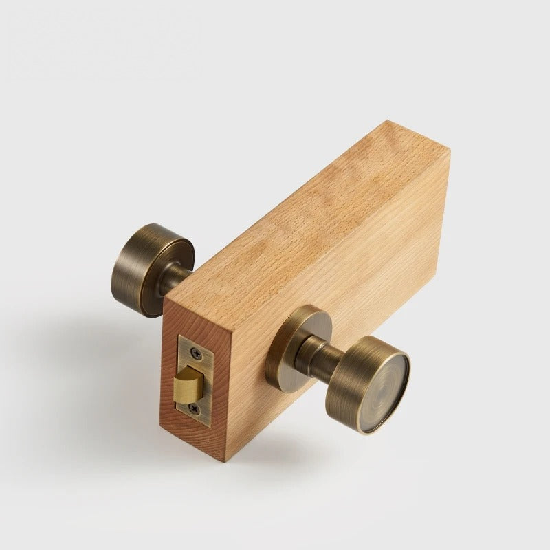 Round Solid Brass Door Knob Set, European Mortise