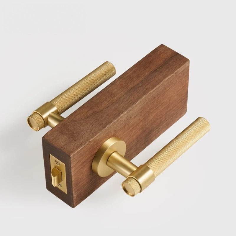 Cross Knurled Solid Brass Door Lever Set, European Mortise