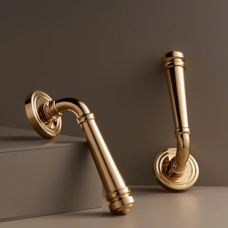 French Classic Polished Brass Door Lever Set, European Mortise