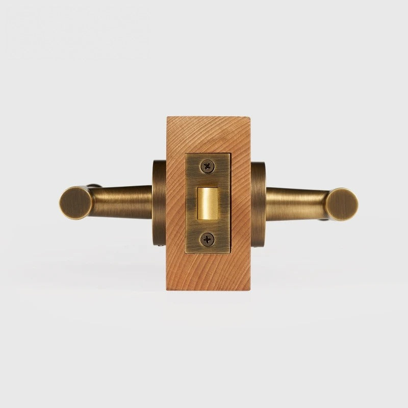 Leather Wrapped Solid Brass Door Lever Set, European Mortise