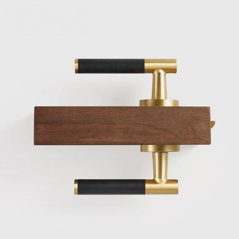 Leather Wrapped Solid Brass Door Lever Set, European Mortise