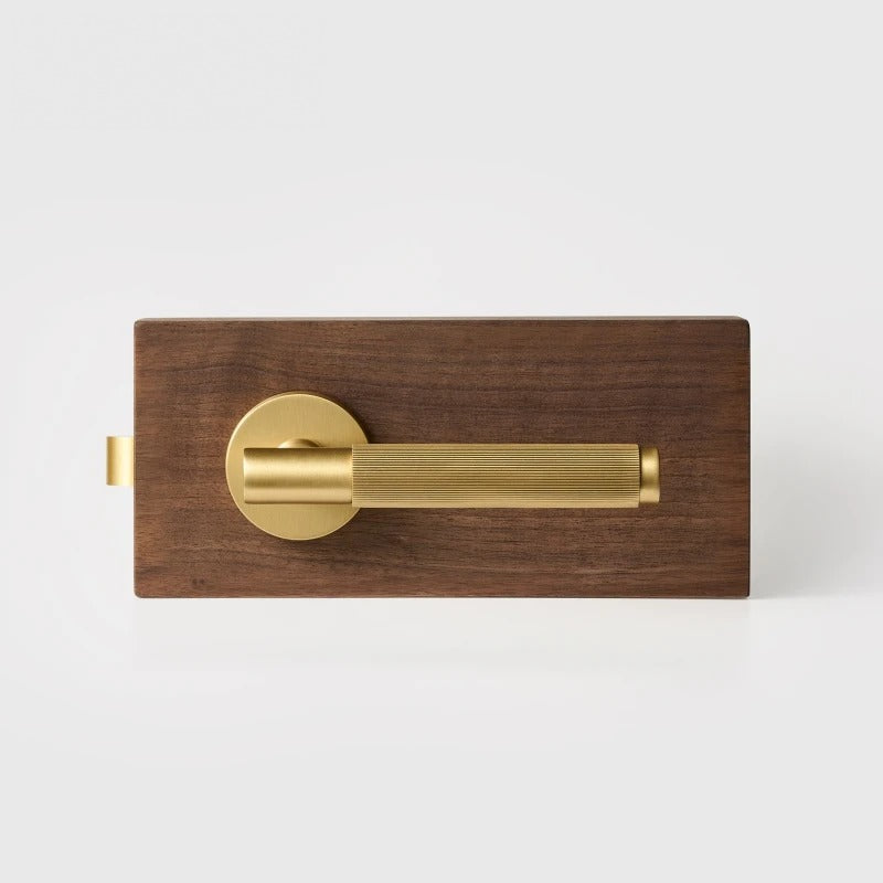Matte Brass finish, Linear Knurled Solid Brass Door Lever Set, European Mortise