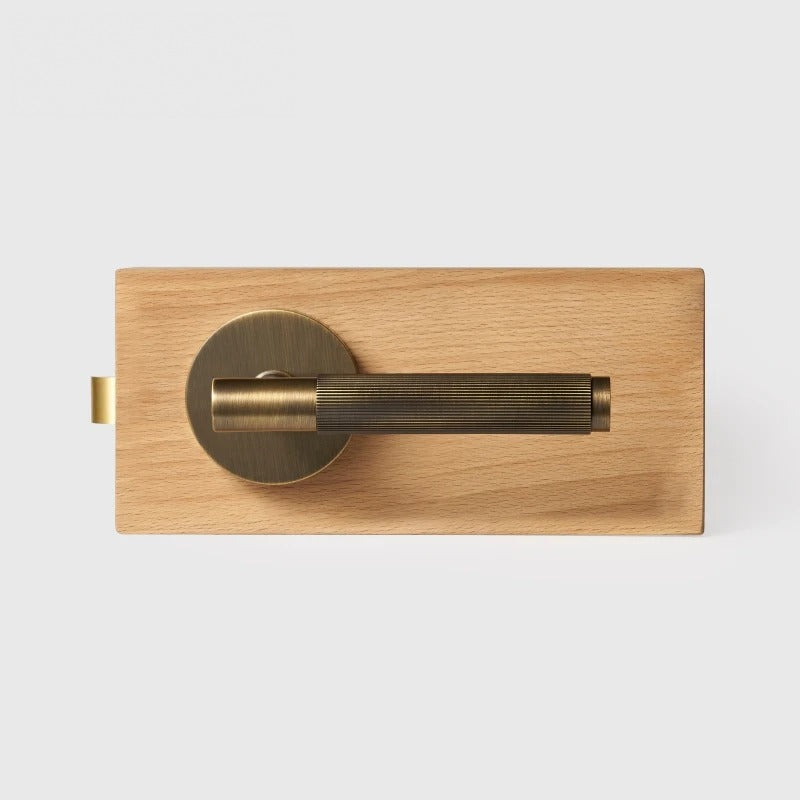 Antique Brass finish, Linear Knurled Solid Brass Door Lever Set, US Standard