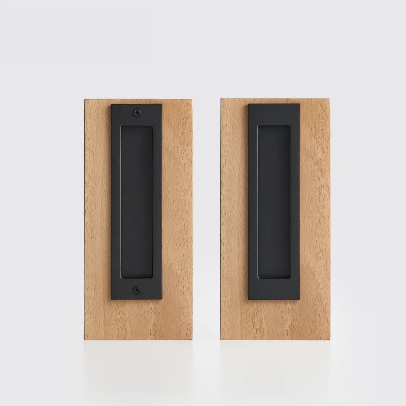 Matte Black finish, Solid Brass Flush Sliding Door Pull Set