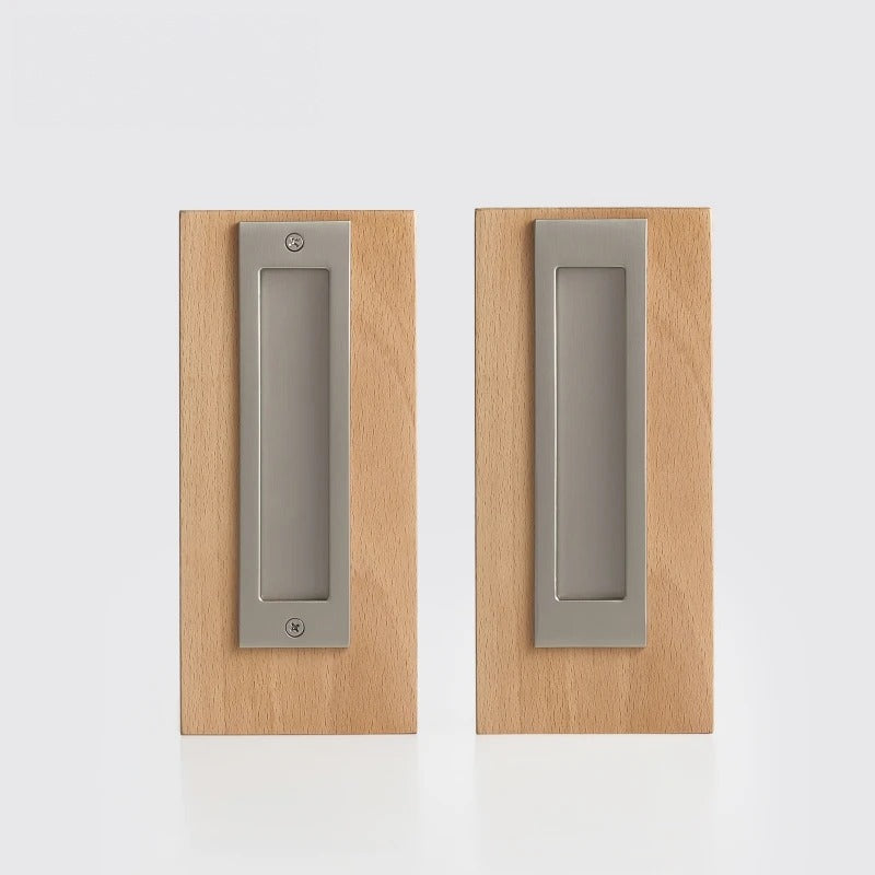 Brushed Nickel finish, Solid Brass Flush Sliding Door Pull Set