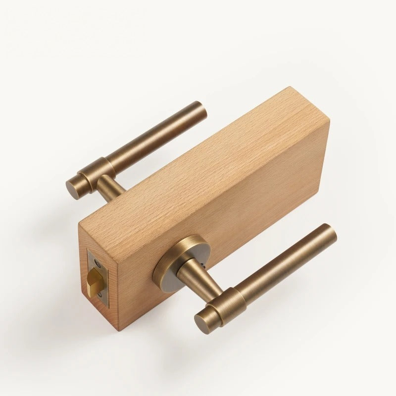 Slim Plain Solid Brass Door Lever Set, European Mortise