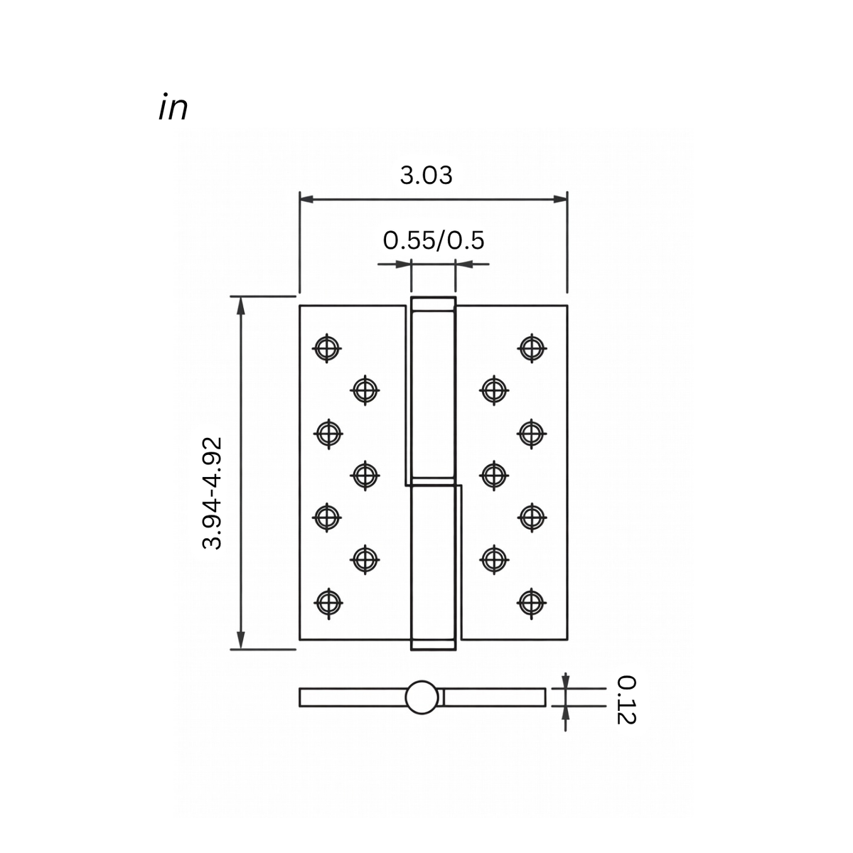 Stepped Brass Butt Hinge — 4" or 5" H × 3.03" W