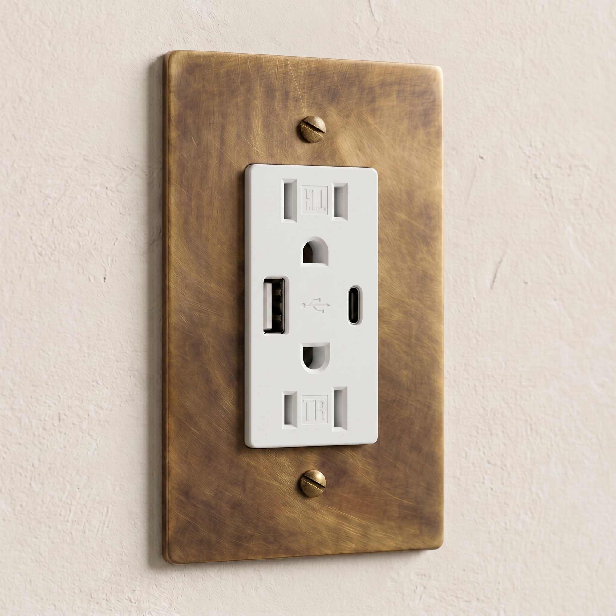 Solid Brass USB-A + USB-C Charging Outlet