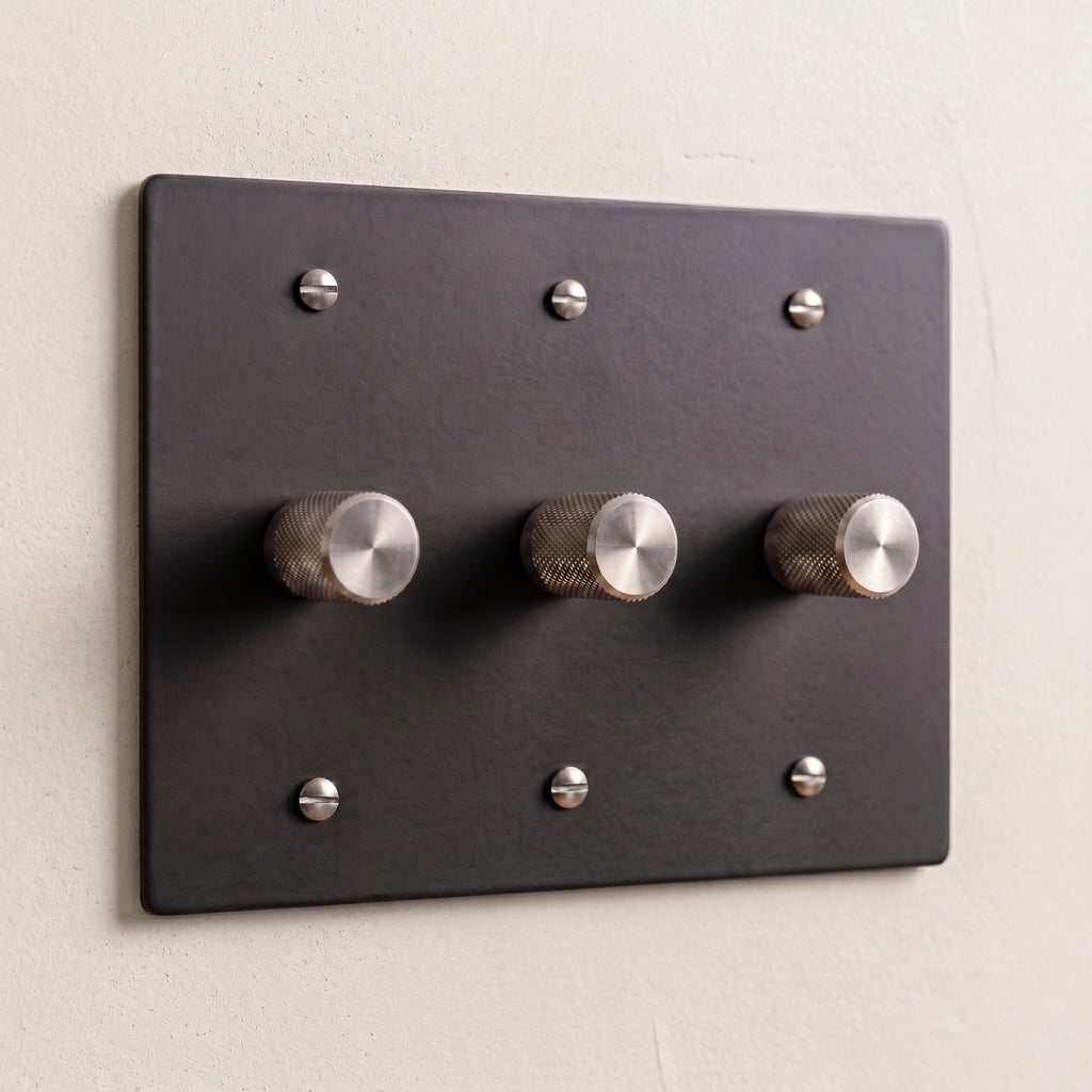 3-Gang Solid Brass Knurled Rotary Dimmer Light Switch
