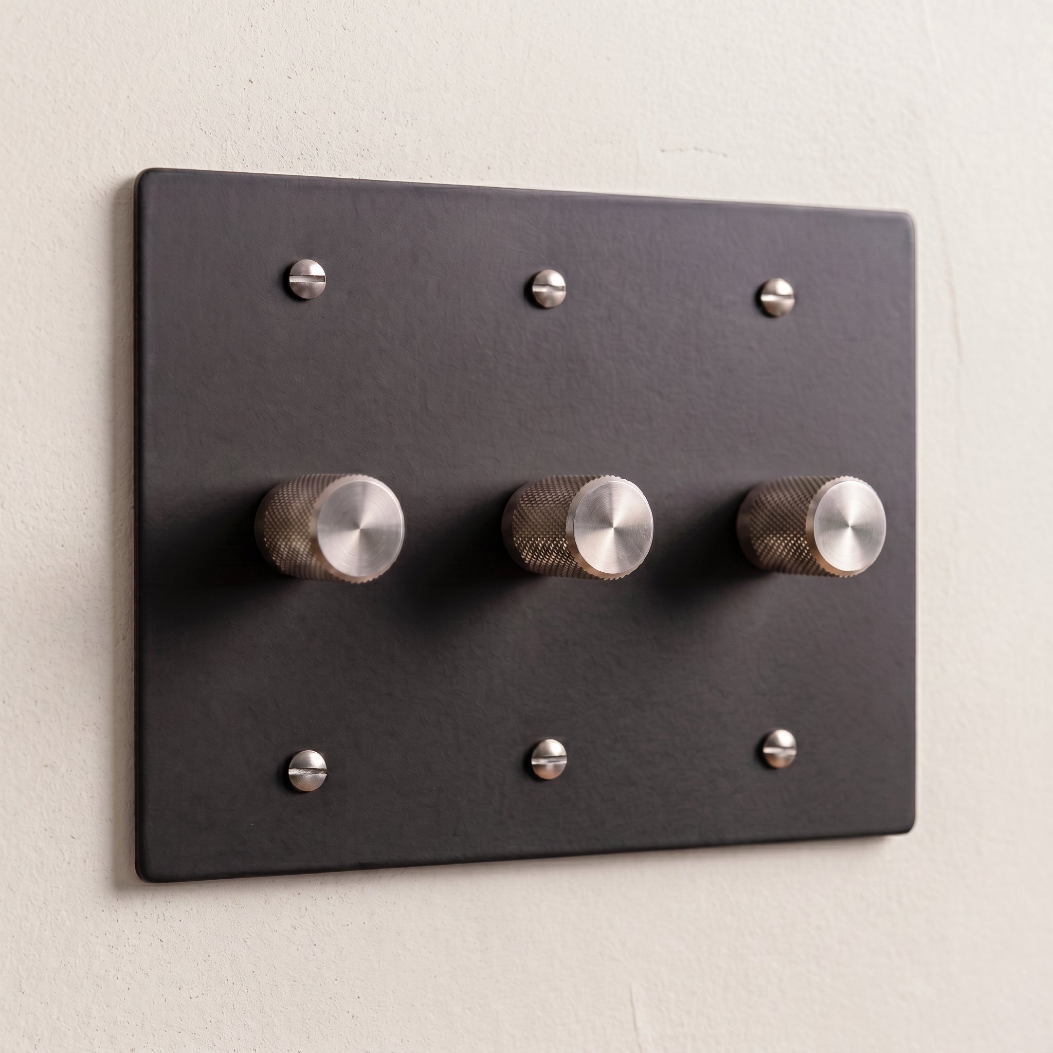 3-Gang Solid Brass Knurled Rotary Dimmer Light Switch