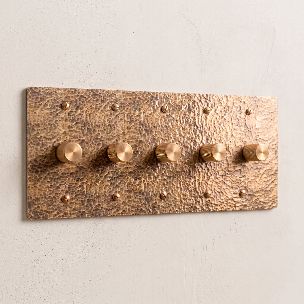 5-Gang Solid Brass Knurled Rotary Dimmer Light Switch